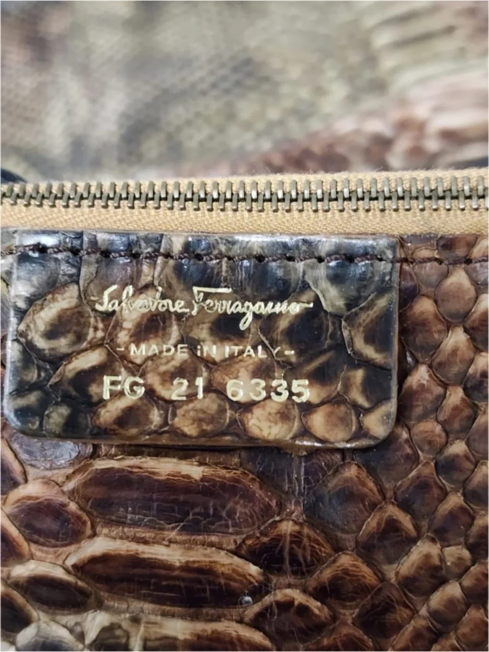 Authentic Salvatore Ferragamo Large Python Leather Hobo Bag Brown